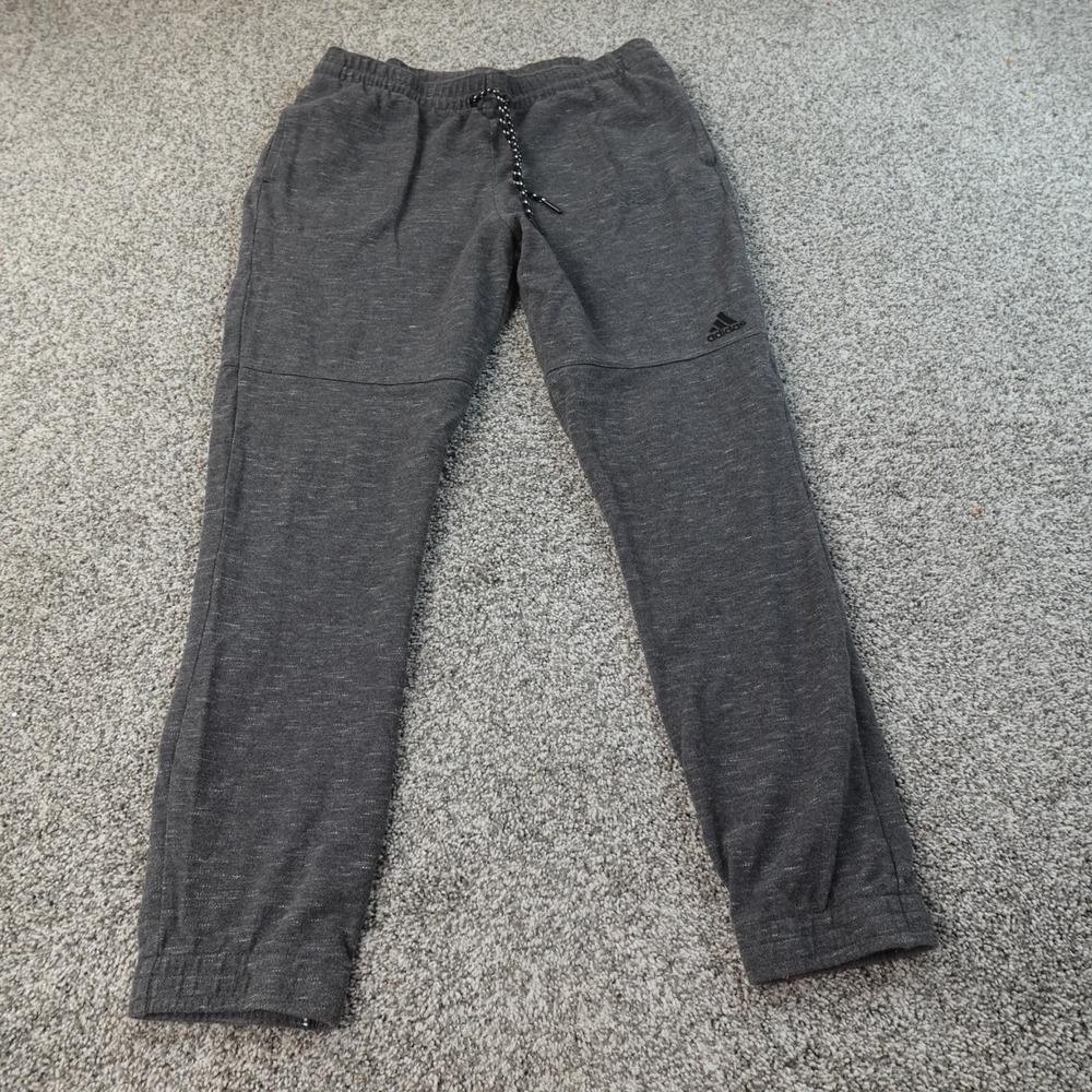 Adidas Pants Mens L Gray Track Warm Up Drawstring Jogger Sweatpants Gym Workout